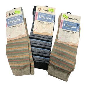 Fox River Merino Wool Striped Socks Womens Medium NEW PACKAGE Set of 3 Pairs Tan